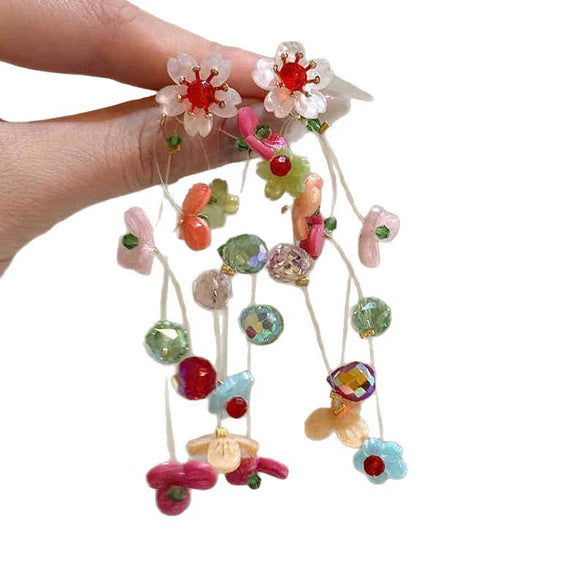 Wholesale Women's Handmade Plastic And Resin Flowershaped Tassel Earrings Little Fresh Style