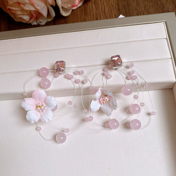 Wholesale Women's Handmade Plastic And Resin Flowershaped Tassel Earrings Little Fresh Style