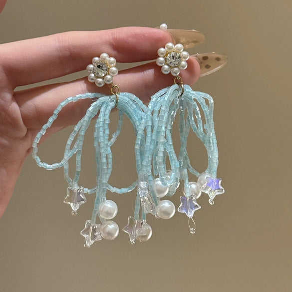 Wholesale Women's Handmade Plastic And Resin Flowershaped Tassel Earrings Little Fresh Style
