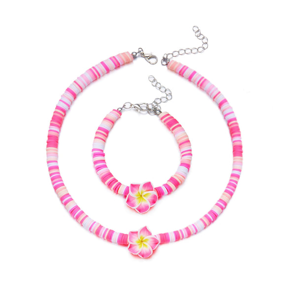 Wholesale Women's Handmade Polymer Clay Flower Patterned Beaded Necklace And Bracelet Set