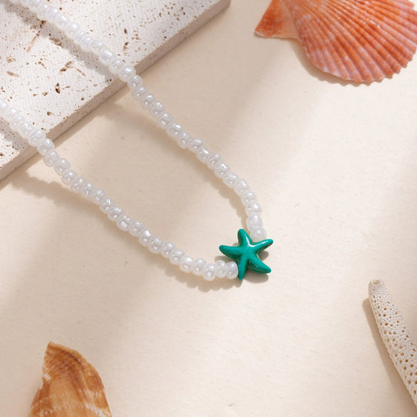 Wholesale Women's Handmade Rice Beads And Resin Clavicle Chain Necklace With Marine Elements Starfish Geometric Animal Zodiac Design