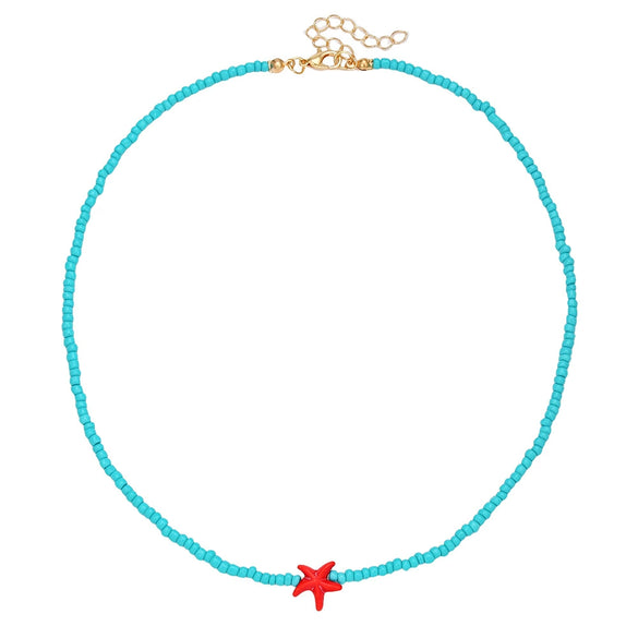 Wholesale Women's Handmade Rice Beads And Resin Clavicle Chain Necklace With Marine Elements Starfish Geometric Animal Zodiac Design