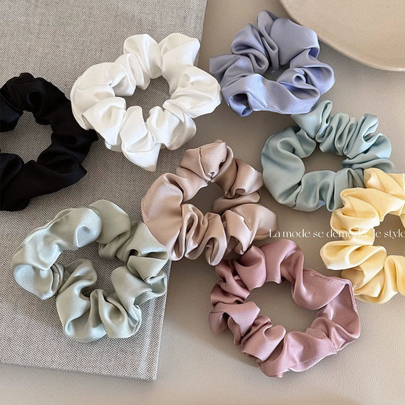 Wholesale Women's Handmade Satin Solid Color High Elastic Large Intestine Hair Band Hair Rope