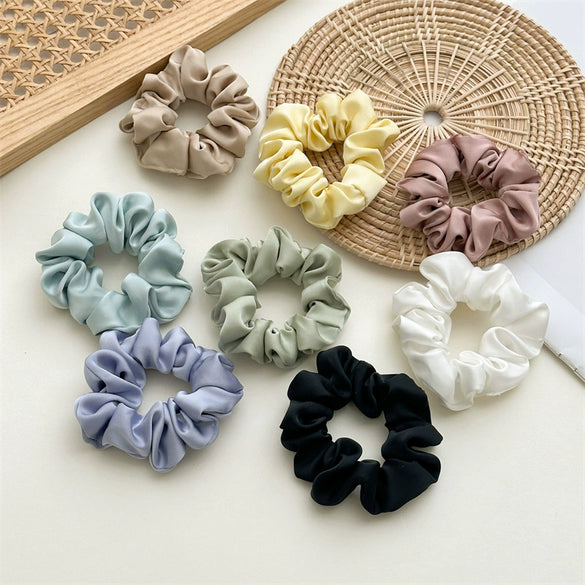 Wholesale Women's Handmade Satin Solid Color High Elastic Large Intestine Hair Band Hair Rope
