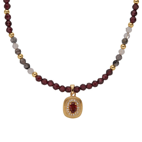 Wholesale Women's Handmade 925 Sterling Silver Geometric Natural Black Hair Crystal Garnet Color Necklace