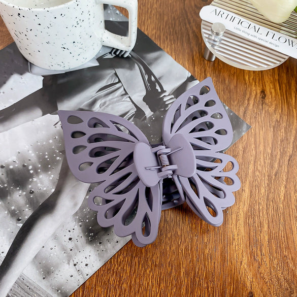Wholesale Women's Handmade Sweet Double Hollow Butterfly Solid Color Frosted Hair Grab Clip Hair Accessories