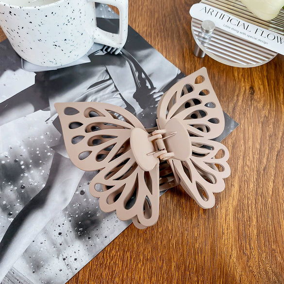 Wholesale Women's Handmade Sweet Double Hollow Butterfly Solid Color Frosted Hair Grab Clip Hair Accessories