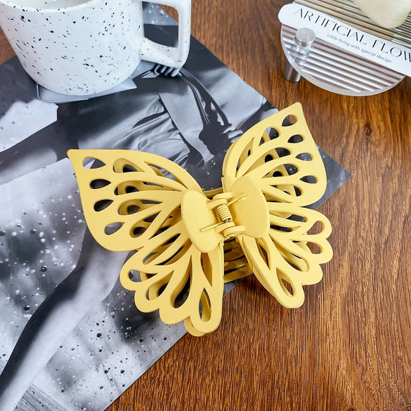 Wholesale Women's Handmade Sweet Double Hollow Butterfly Solid Color Frosted Hair Grab Clip Hair Accessories