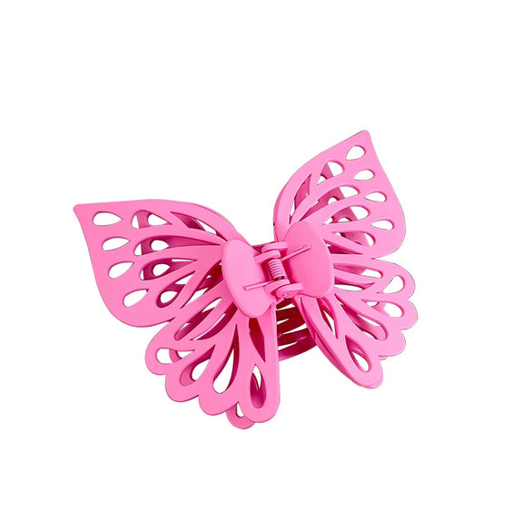 Wholesale Women's Handmade Sweet Double Hollow Butterfly Solid Color Frosted Hair Grab Clip Hair Accessories