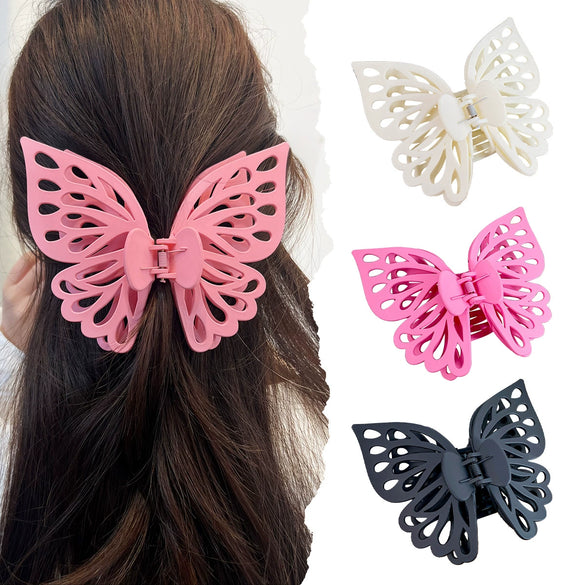 Wholesale Women's Handmade Sweet Double Hollow Butterfly Solid Color Frosted Hair Grab Clip Hair Accessories