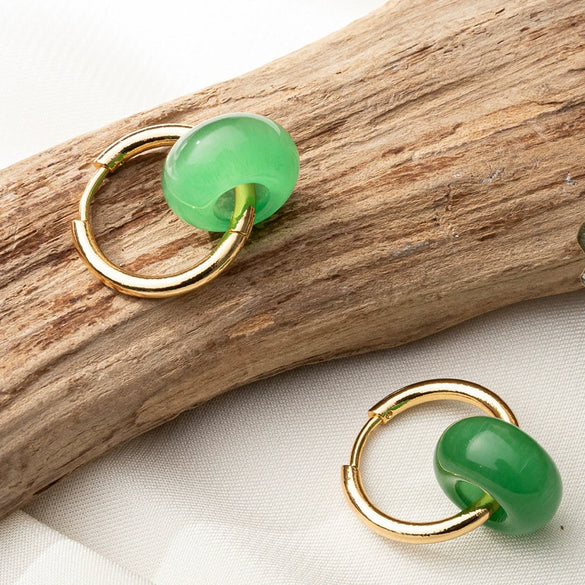 Wholesale Women's Handmade Titanium Steel Geometric Retro Elegant Natural Gemstone Earrings