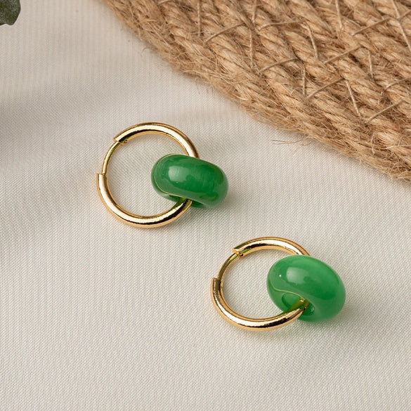 Wholesale Women's Handmade Titanium Steel Geometric Retro Elegant Natural Gemstone Earrings