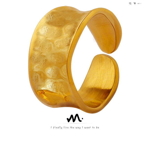 Wholesale Women's Handmade 316L Stainless Steel Gold Plated Geometric Ring With Uneven Opening Design
