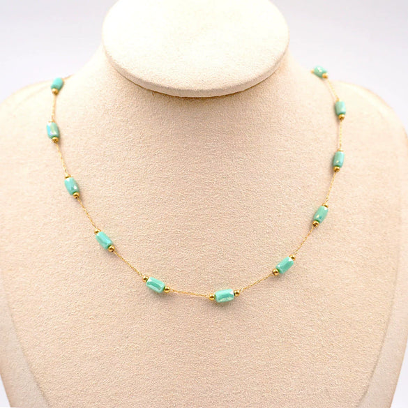 Wholesale Women's Handmade Titanium Steel Heart Pattern Retro Imitation Turquoise Pendant Clavicle Chain