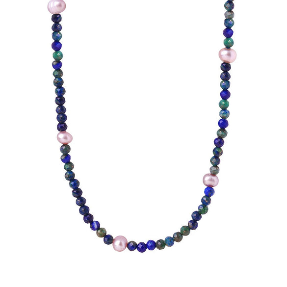 Wholesale Women's Handmade Titanium Steel Pearl Lapis Lazuite Necklace With Geometric Pattern And Electroplating