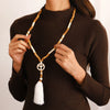 Wholesale Women's Handmade Wooden And Resin Geometric Beaded Love Turquoise Tassel Necklace With Ball Chain