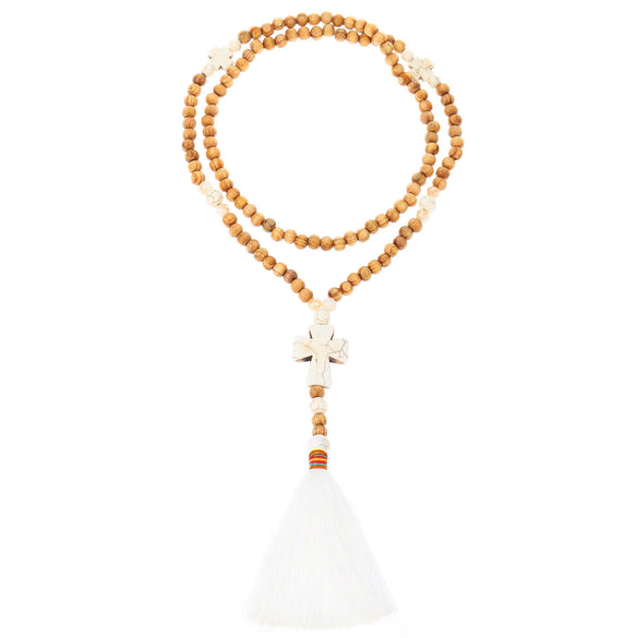 Wholesale Women's Handmade Wooden And Resin Geometric Beaded Love Turquoise Tassel Necklace With Ball Chain