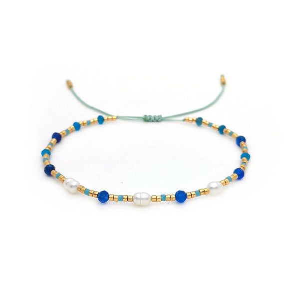 Wholesale Women's Handwoven Bracelet With Cord Natural Freshwater Pearl And Miyuki Rice Beads Geometric Style