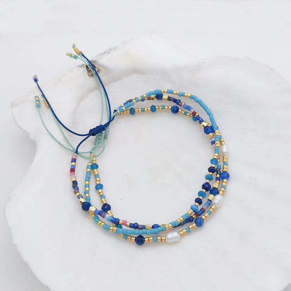 Wholesale Women's Handwoven Bracelet With Cord Natural Freshwater Pearl And Miyuki Rice Beads Geometric Style