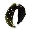 Wholesale Women's Handwoven Cloth Velvet Pearl Headband With Geometric Plaid Pattern