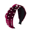 Wholesale Women's Handwoven Cloth Velvet Pearl Headband With Geometric Plaid Pattern