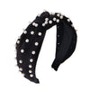 Wholesale Women's Handwoven Cloth Velvet Pearl Headband With Geometric Plaid Pattern