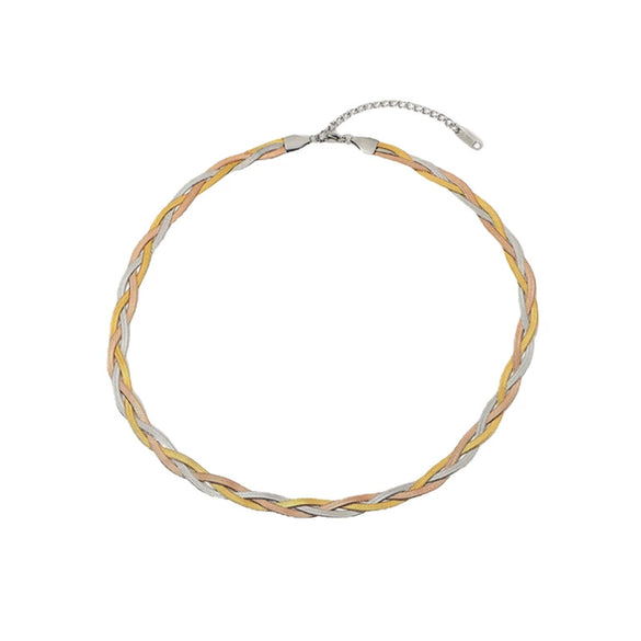 Wholesale Women's Handwoven Electroplated Titanium Steel Threelayer Cross Clavicle Necklace With Snake Bone Chain