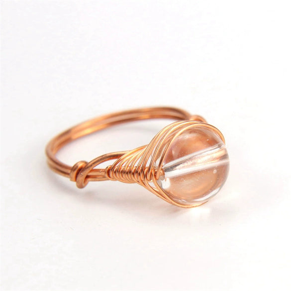 Wholesale Women's Handwoven Metal Red Agate Bead Ring With Geometric Style