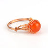 Wholesale Women's Handwoven Metal Red Agate Bead Ring With Geometric Style