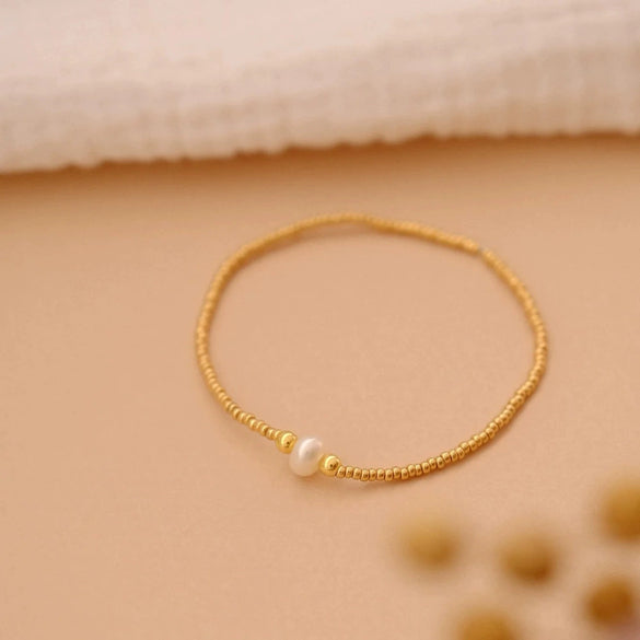 Wholesale Women's Handwoven Natural Pearl Bracelet With Geometric Pattern Imported Toho Rice Beads