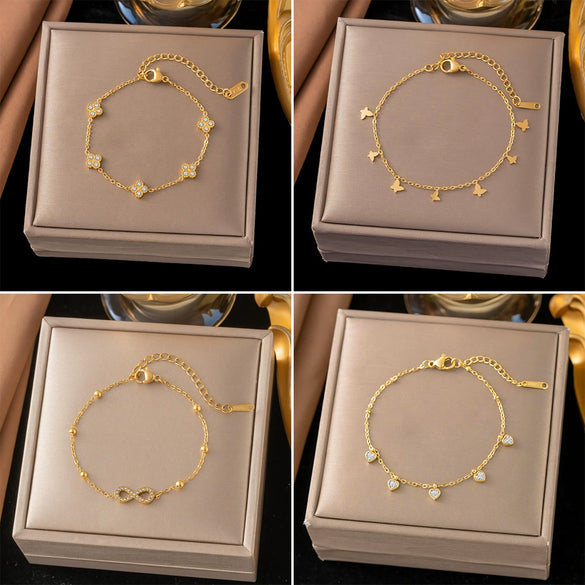 Wholesale Women's Heart Butterfly Zircon Stainless Steel Bracelet With Heart Pendant And Geometric Pattern Vacuum Plated