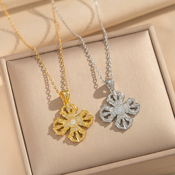Wholesale Women's Heart Shape Cross Vajra Clavicle Necklace With Copper Zircon Pendant Gold Plated In Vacuum Furnace 18K O Word Chain Light Luxury Style
