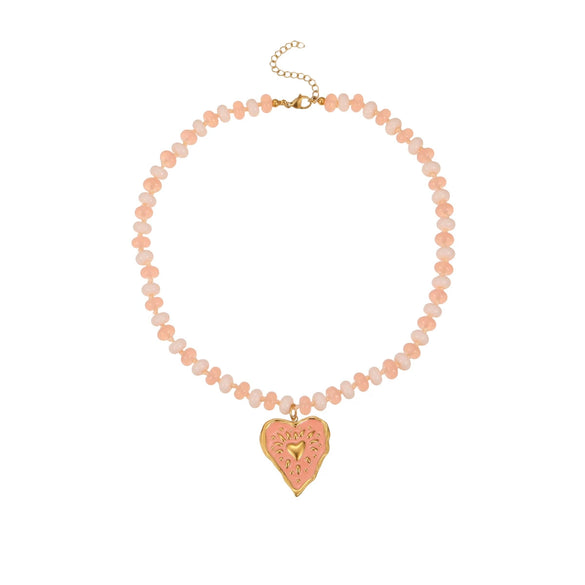 Wholesale Women's Heart Shape Stainless Steel Electroplated Acrylic Beaded Necklace
