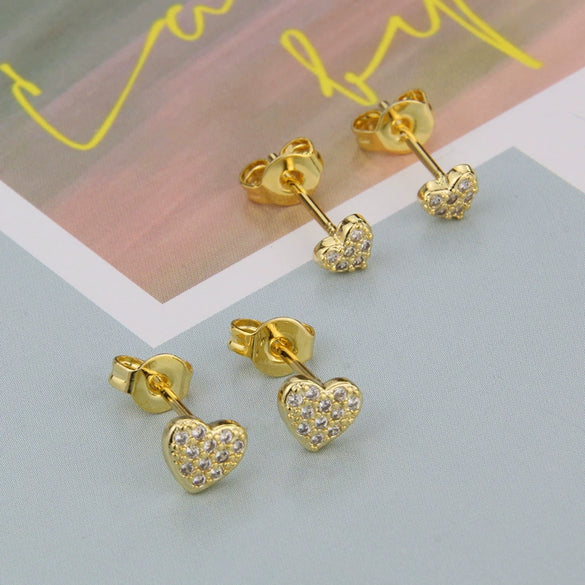 Wholesale Women's Heart Shaped Copper Earrings With Gold Plated Electroplating Design