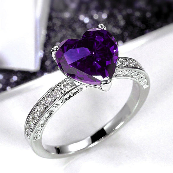 Wholesale Women's Heart Shaped Engagement Wedding Ring Inlaid With Pink Diamond Zircon On Copper