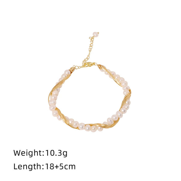 Wholesale Women's Heart Shaped Freshwater Pearl Beaded Copper Bracelet With Geometric Design And Electroplating