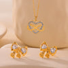 Wholesale Women's Heart Winding Pendant Hollow Titanium Steel Necklace And Earrings With Golden Diamond Bow Light Luxury Style Electroplating Treatment