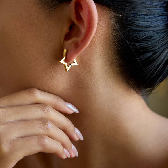 Wholesale Women's Heartshaped And Fivepointed Star Stainless Steel Goldplated Earrings