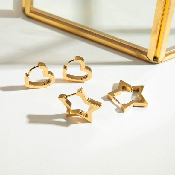 Wholesale Women's Heartshaped And Fivepointed Star Stainless Steel Goldplated Earrings