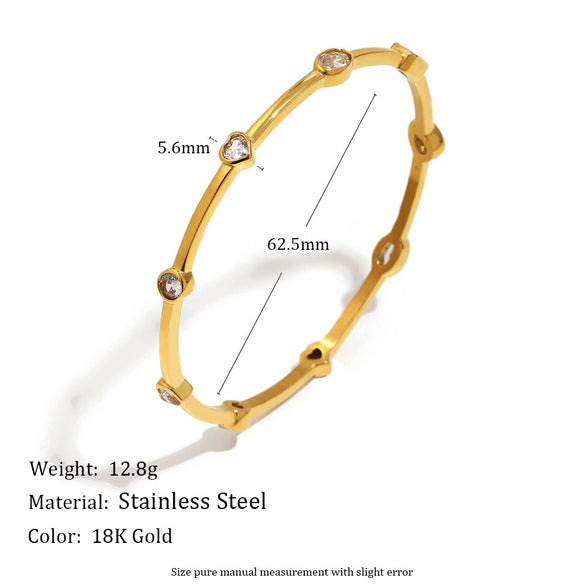 Wholesale Women's Heartshaped Colorful Geometric Zircon Line Stainless Steel 18K Goldplated Bracelet