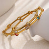Wholesale Women's Heartshaped Colorful Geometric Zircon Line Stainless Steel 18K Goldplated Bracelet