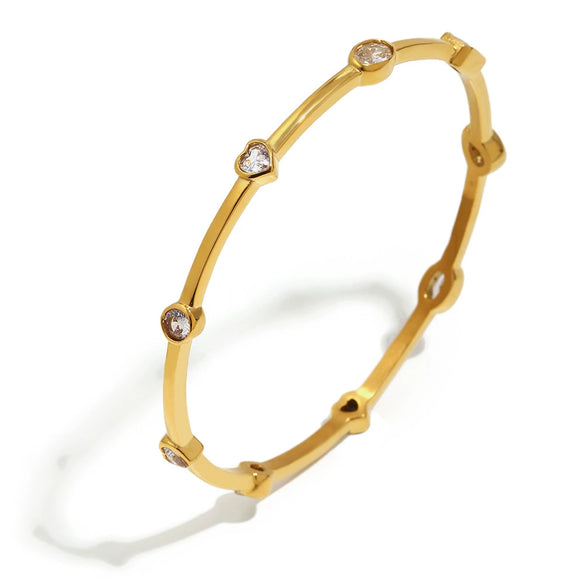 Wholesale Women's Heartshaped Colorful Geometric Zircon Line Stainless Steel 18K Goldplated Bracelet