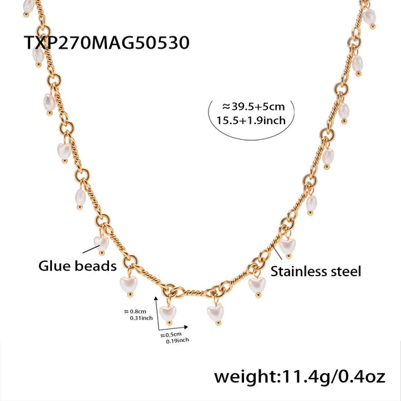 Wholesale Women's Heartshaped Copper And Shell Beads Electroplated Ferris Wheel Tassel Necklace With Titanium Steel Pendant