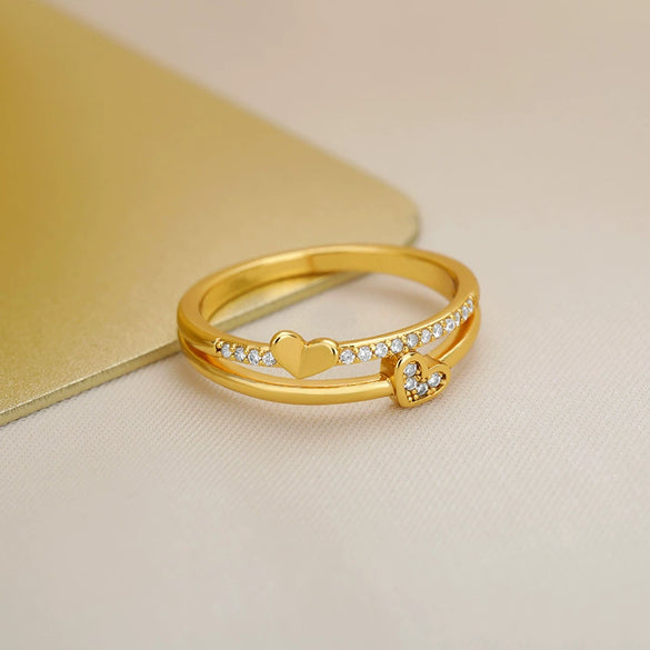 Wholesale Women's Heartshaped Copper Ring Gold Inlaid With Microinlaid Zircon Simple Style