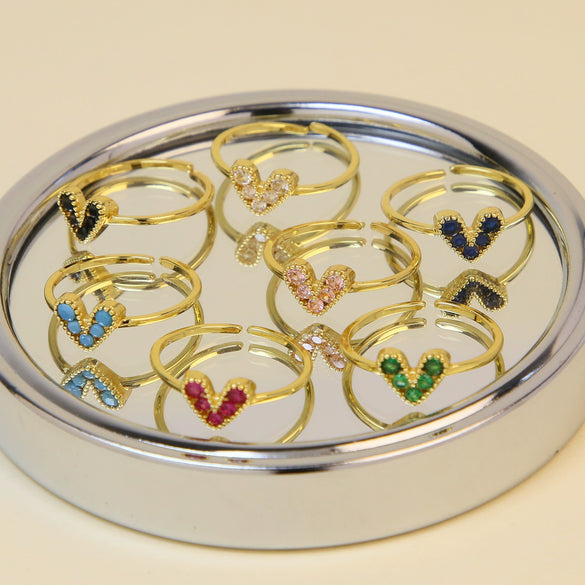 Wholesale Women's Heartshaped Copper Ring 18K Goldplated With Zirconium