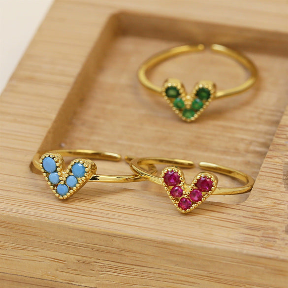 Wholesale Women's Heartshaped Copper Ring 18K Goldplated With Zirconium