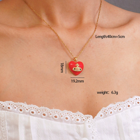 Wholesale Women's Heartshaped Copper Stainless Steel Clavicle Chain Choker With Mixed Gemstone Pendant And Electroplating