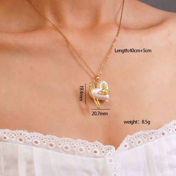 Wholesale Women's Heartshaped Copper Stainless Steel Clavicle Chain Choker With Mixed Gemstone Pendant And Electroplating