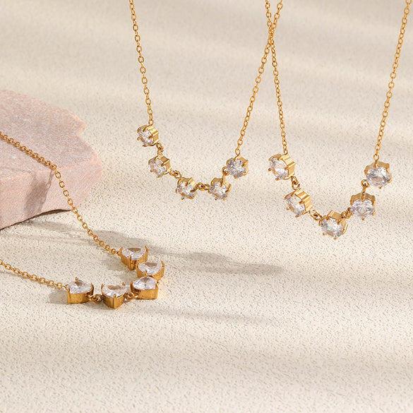 Wholesale Women's Heartshaped Crown Stainless Steel Jewelry With Pvd Furnace Vacuum Real Gold Plating Earrings And Necklace Light Luxury Geometric Style
