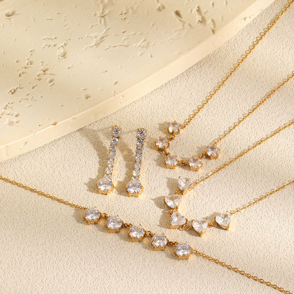 Wholesale Women's Heartshaped Crown Stainless Steel Jewelry With Pvd Furnace Vacuum Real Gold Plating Earrings And Necklace Light Luxury Geometric Style
